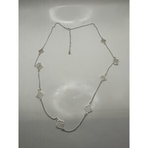 LC Silver Tone Long Filigree Chain Necklace 30”